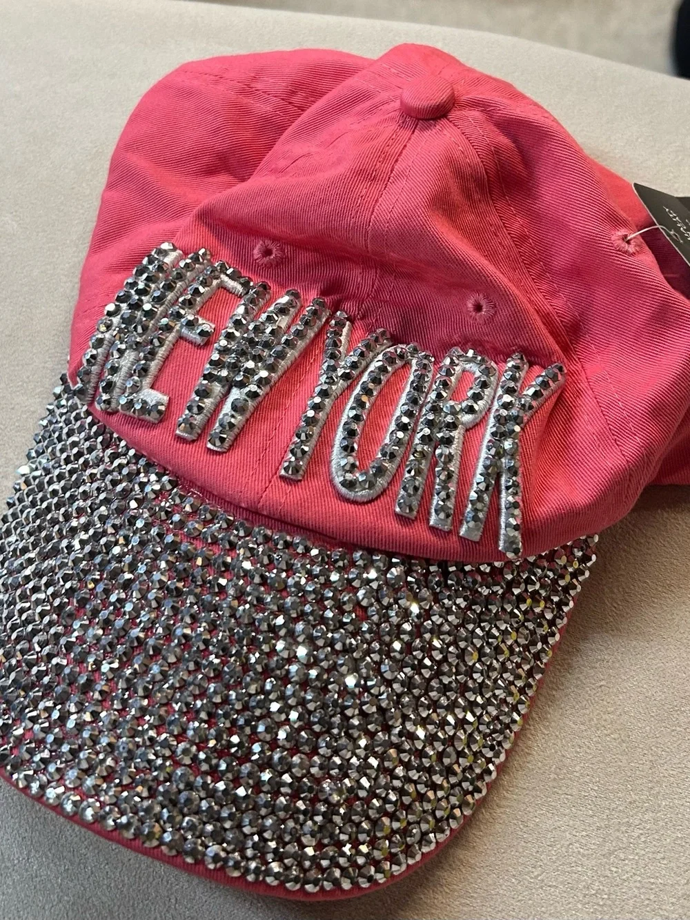 NWT Tiantian Hot Pink Crystal Embellished Baseball Cap-“New York”